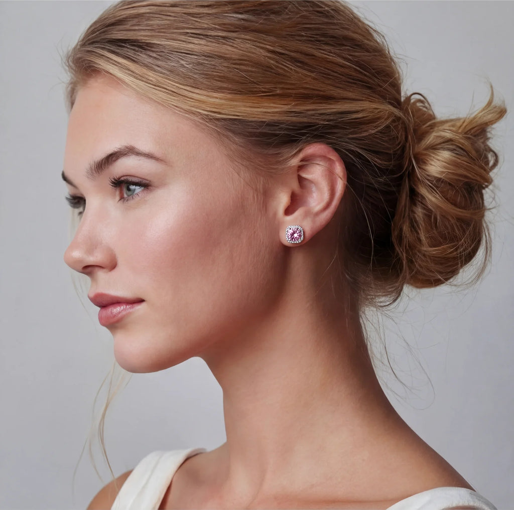 Blush Halo Moissanite Stud Earrings by Valtrexa