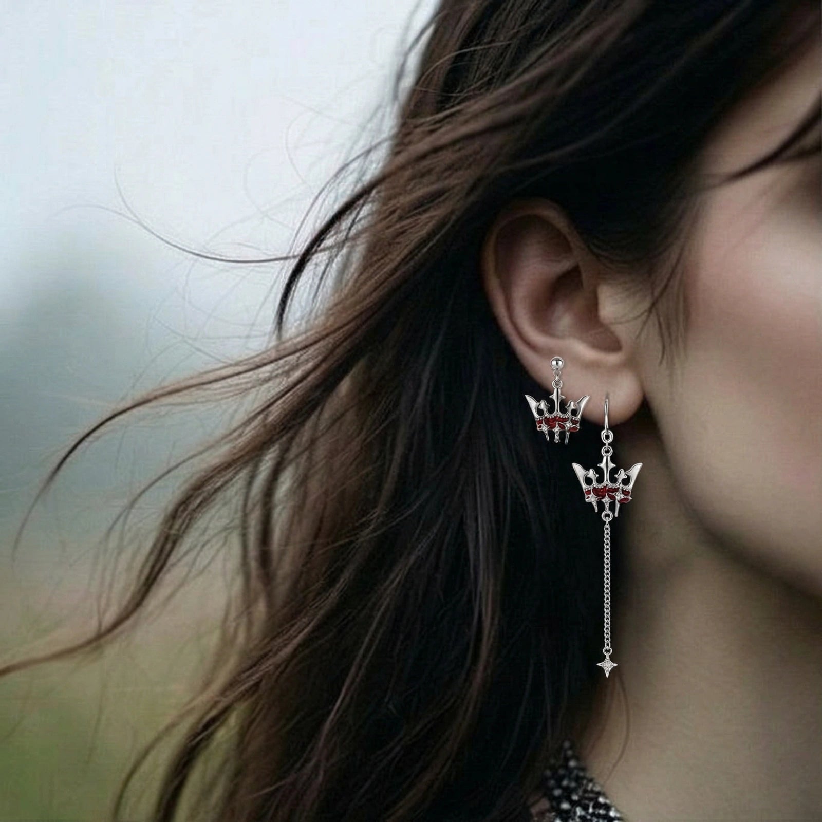 Royal Crown Asymmetric Earrings by Valtrexa