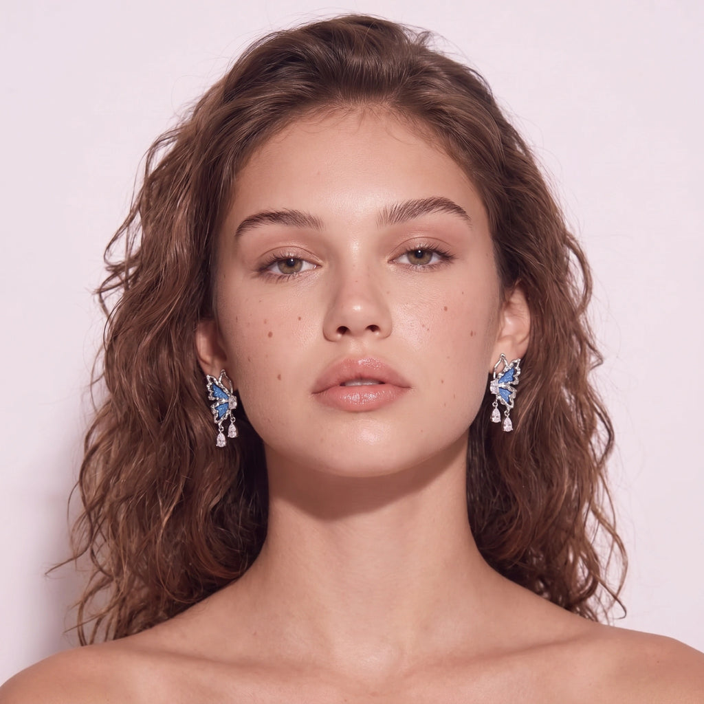 Denim Dreams Butterfly Earrings by Valtrexa