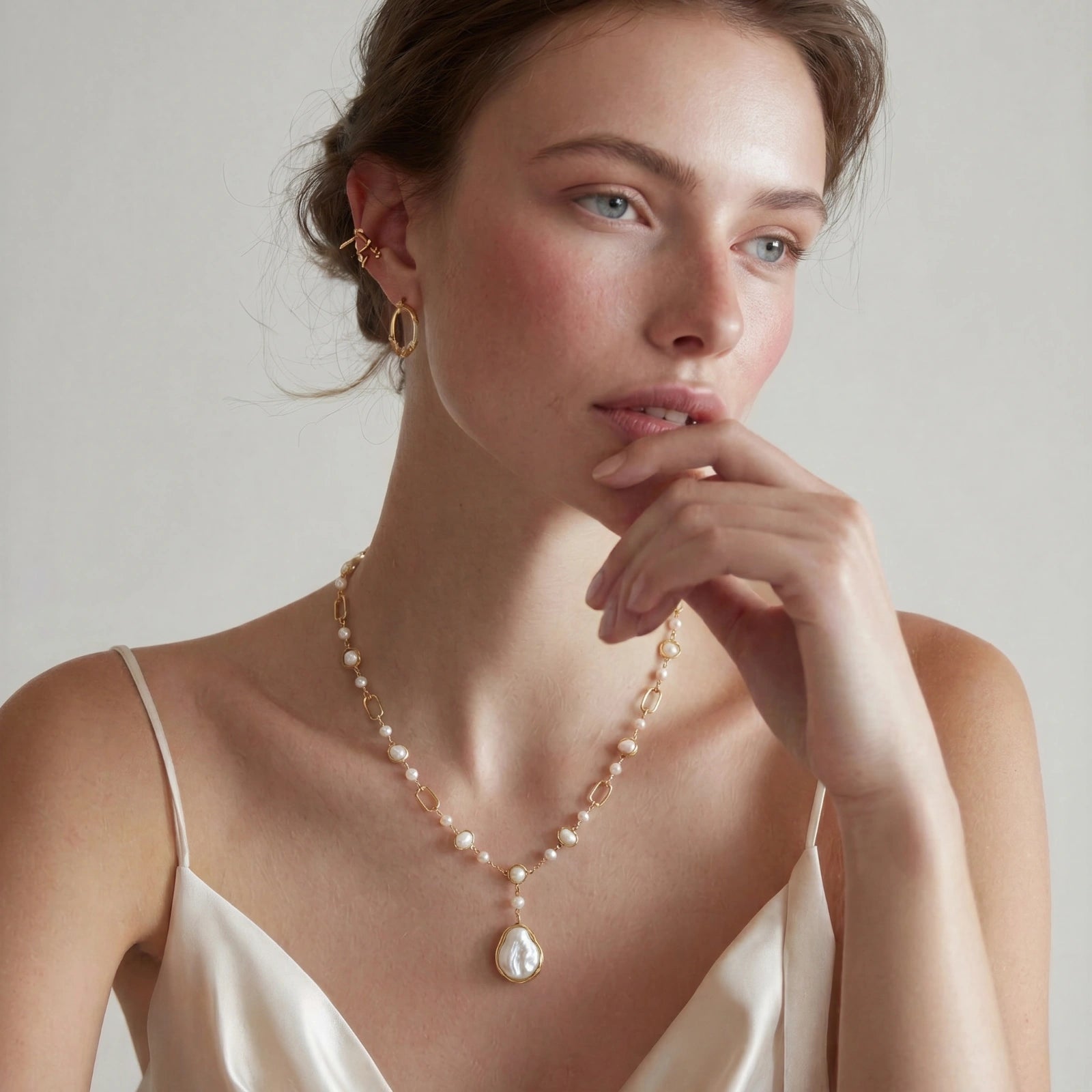 Lumina Pearl Station Necklace by Valtrexa