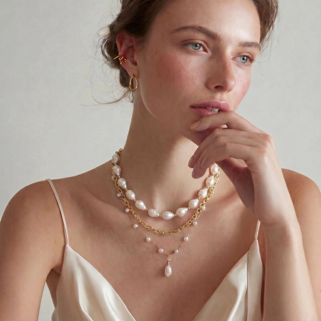Golden Pearl Layers Necklace by Valtrexa