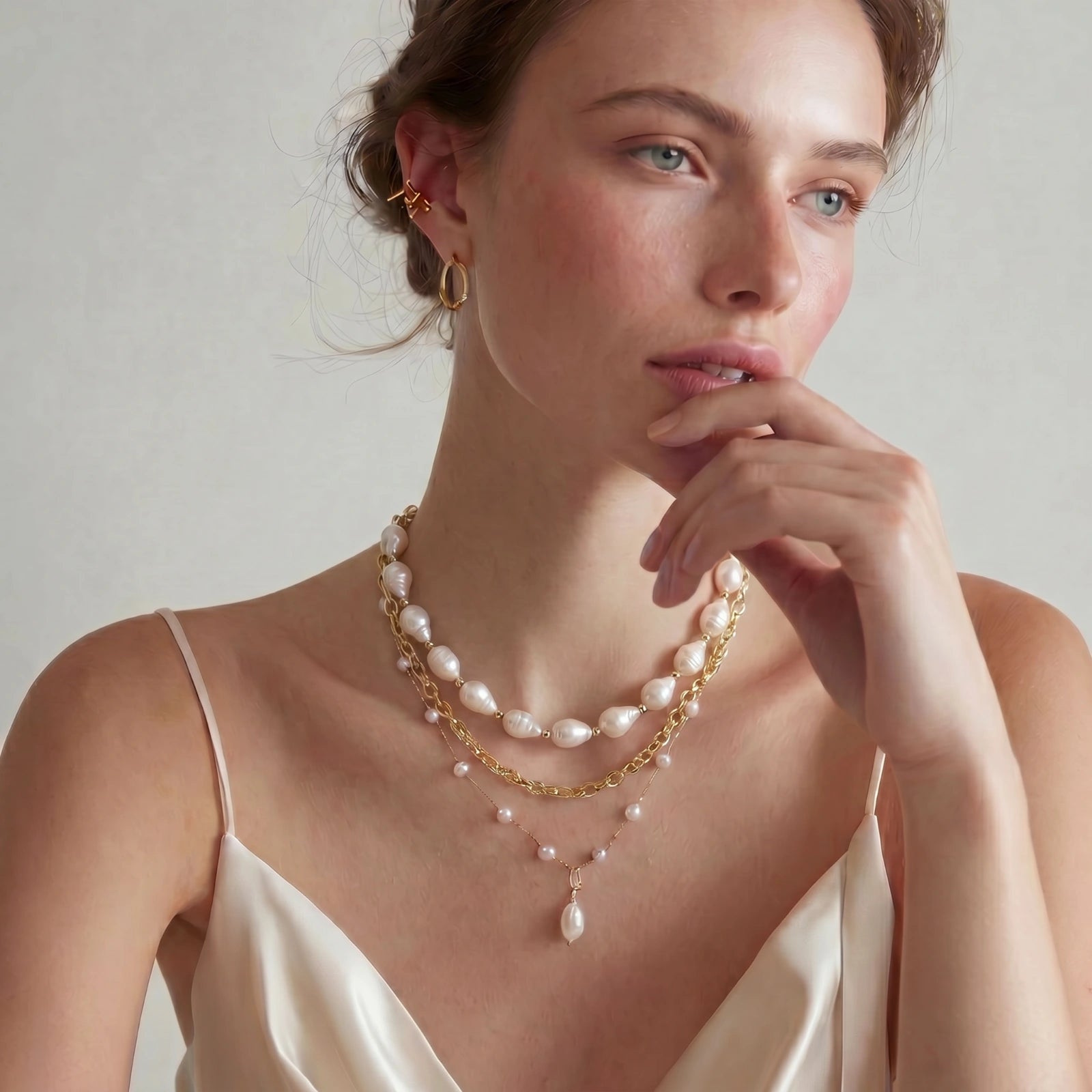 Golden Pearl Layers Necklace by Valtrexa