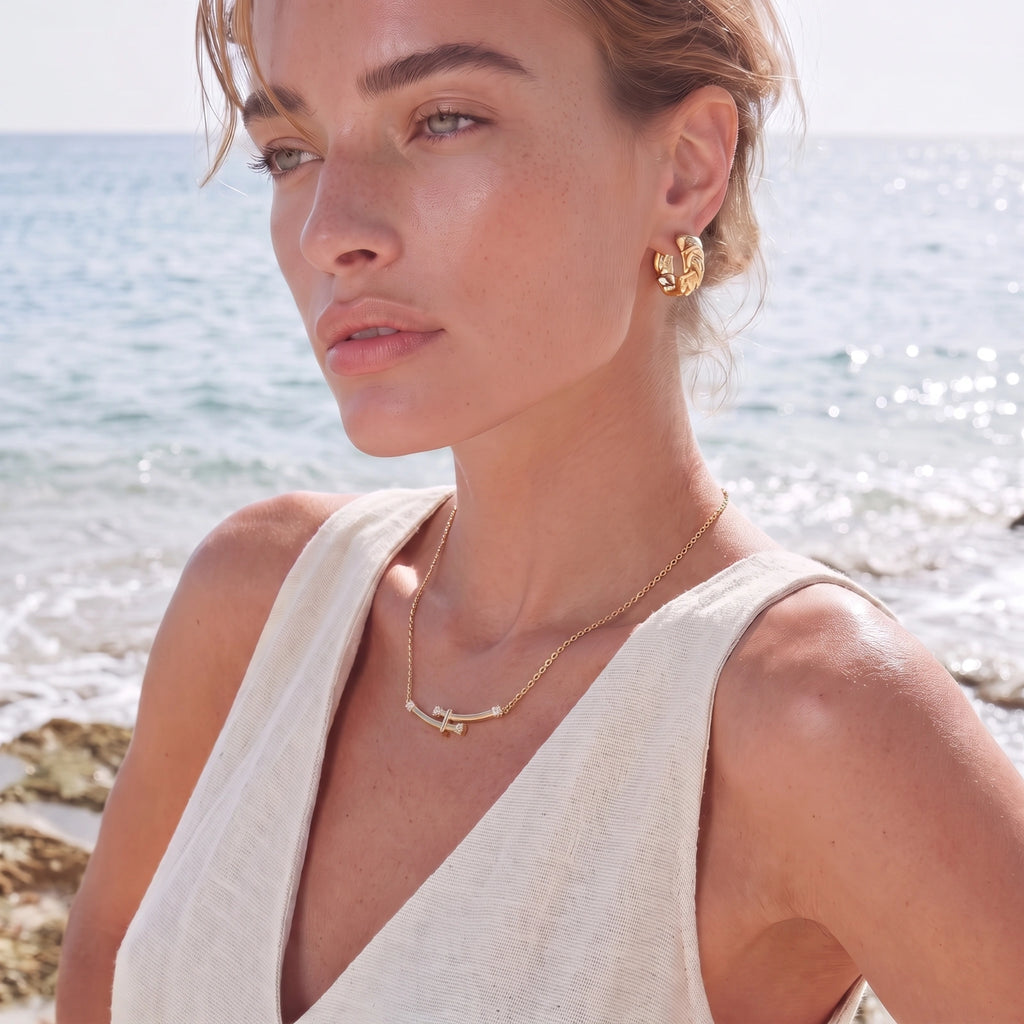 Bamboo Crystal Arc Necklace by Valtrexa